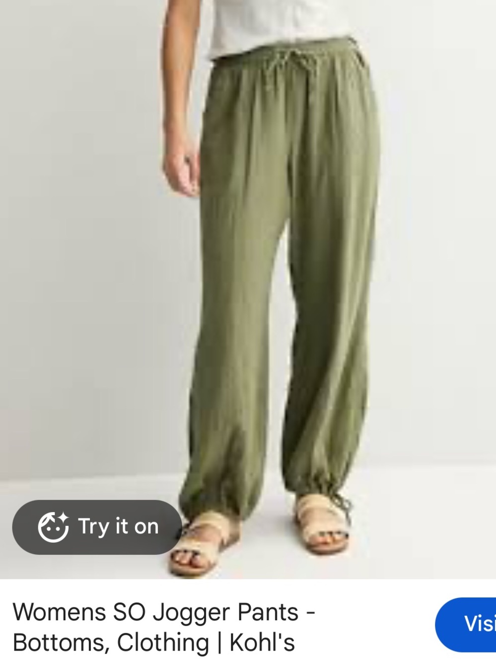 SO Womens Olive Green Relaxed Jogger Pants with Drawstring